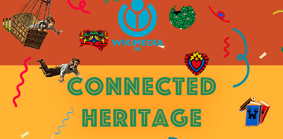 Connected Heritage flyer, Wikimedia UK logo, collage