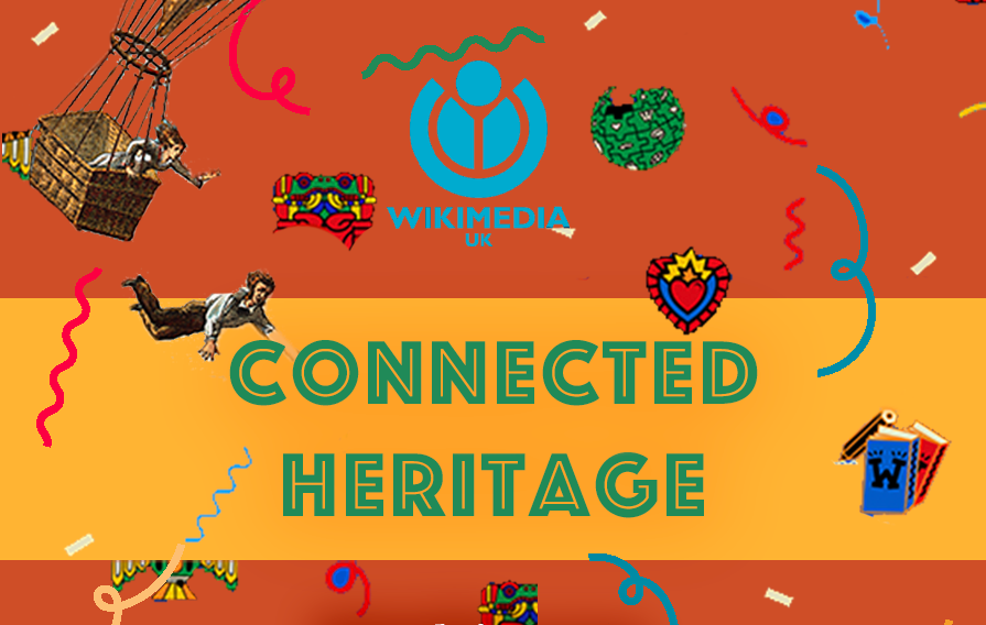 Connected Heritage flyer, Wikimedia UK logo, collage