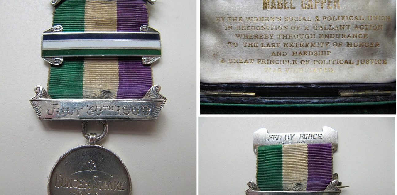 Mabel Cappers WSPU Hunger Strike Medal with Fed by Force Bar September 1909