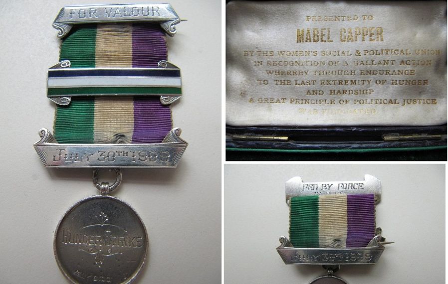 Mabel Cappers WSPU Hunger Strike Medal with Fed by Force Bar September 1909