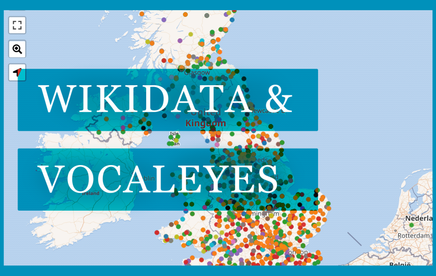 Screenshot of the VocalEyes Wikidata entries, with text saying Wikidata & VocalEyes overlaid.