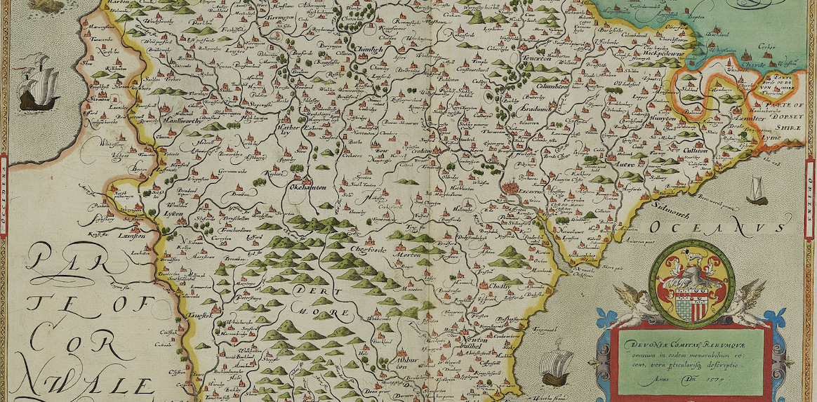 Christopher Saxton's map of Devon, 1575, published 1590.