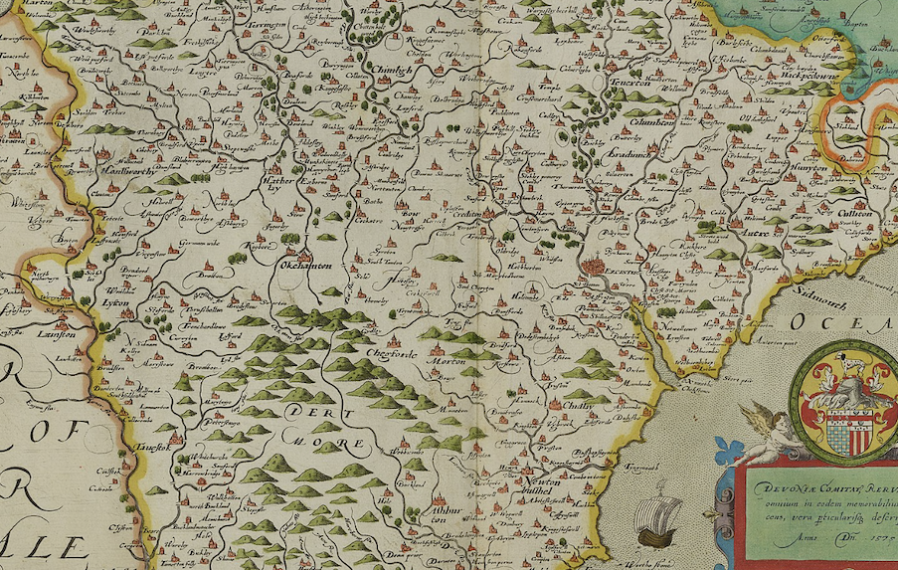 Christopher Saxton's map of Devon, 1575, published 1590.