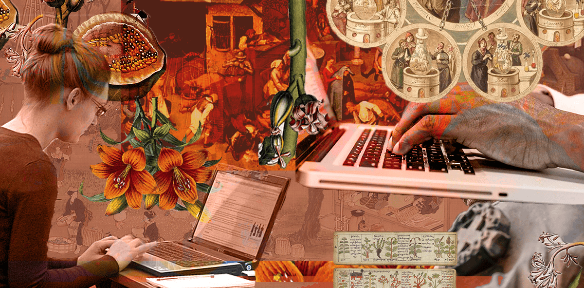 Collage of images in red tones