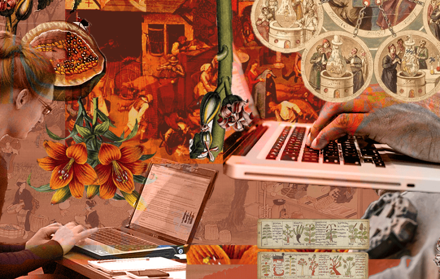 Collage of images in red tones