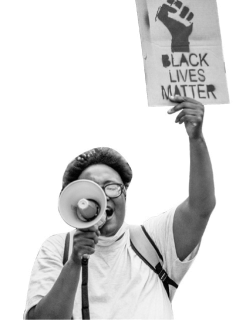 A man with a 'Black Lives Matter' banner