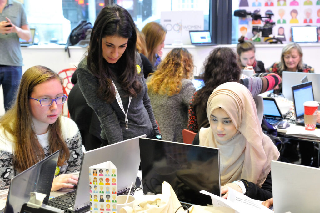 Women editing Wikipedia at the BBC 100 Women editathon - Image by BBC CC BY-SA 4.0